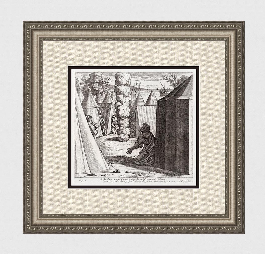Raphael 1649 Engraving Vatican Moses speaks with god in The Tent of Meeting: Raphael (Italian, 1483-1520). Moses speaks with god in The Tent of Meeting. Antique 1649 engraving on laid paper after the original from the series of etchings Biblical Scenes, after the frescoes by R