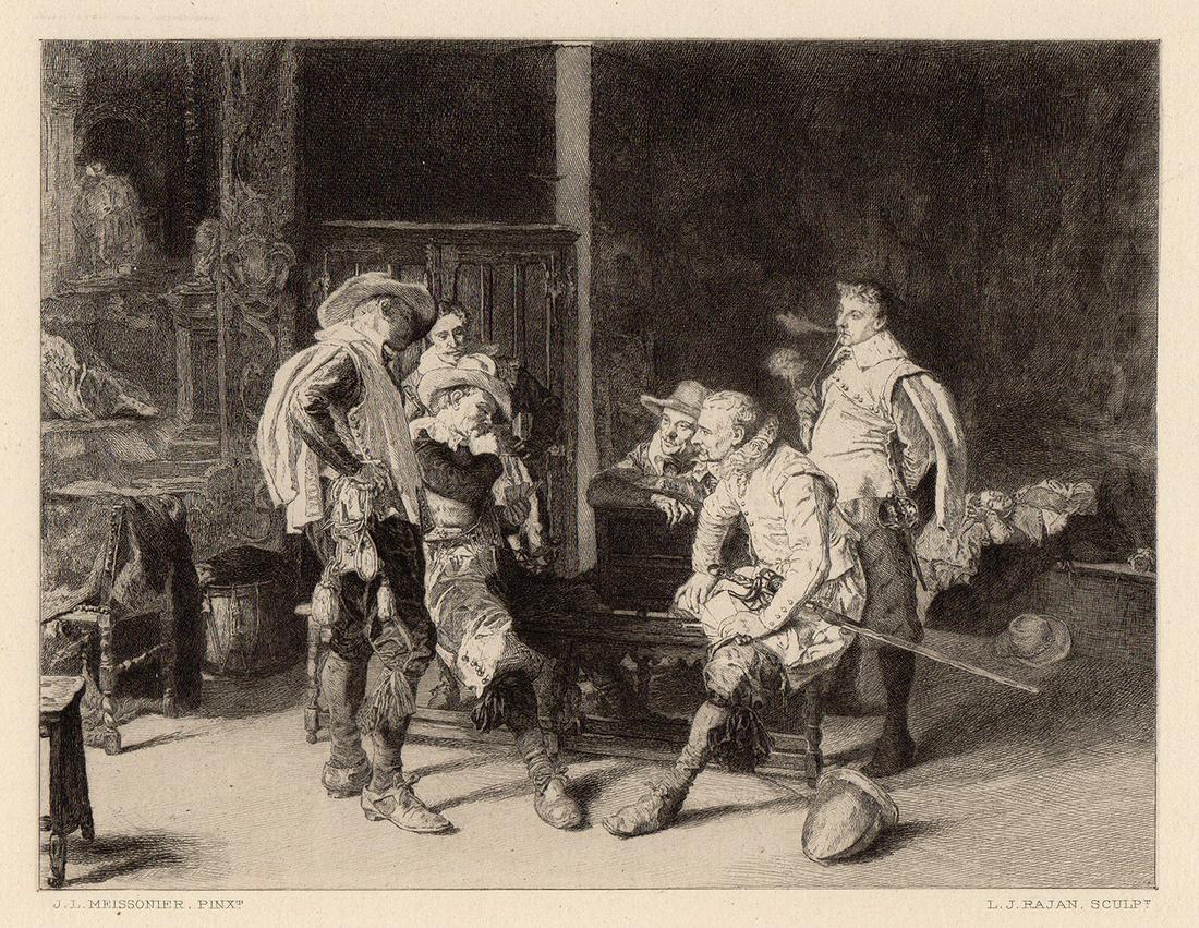 1800s Ernest Meissonier Engraving "The Game at Cards" Framed Signed (1 of 2)