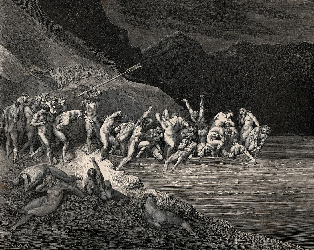 Gustave Dore Charon - Adams Brood (Dante's Divine Comedy Enferno) c. 1880 Woodcut (1 of 2)