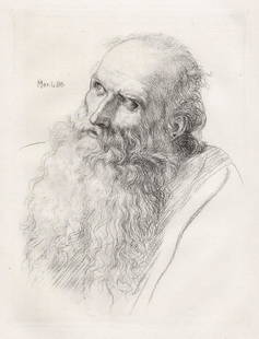 Sir Edward John Poynter Study for the Head of St. John 1882 (Dated in the plate.) etching: Sir Edward John. Poynter, 1st Baronet (English, 1836-1919). Study for the Head of St. John. Antique Etching on laid paper after the original by a Master Etcher. 1882 (Dated in the plate.). Excellent.