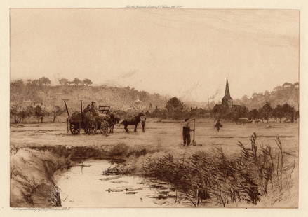 Original 1800s PERCY ROBERTSON Etching View of Godalming FRAMED Signed: Percy Robertson (English, 1868-1934). Godalming. Original etching in bistre on wove paper. Year: 1898. Signed in the plate. Condition: Excellent. Image size 6 7/8 x 9 3/4 inches. Framed dimensions: