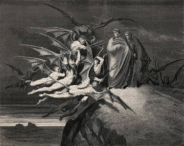 Gustave Dore The Demons (Dante's Divine Comedy Enferno) c. 1880 Woodcut