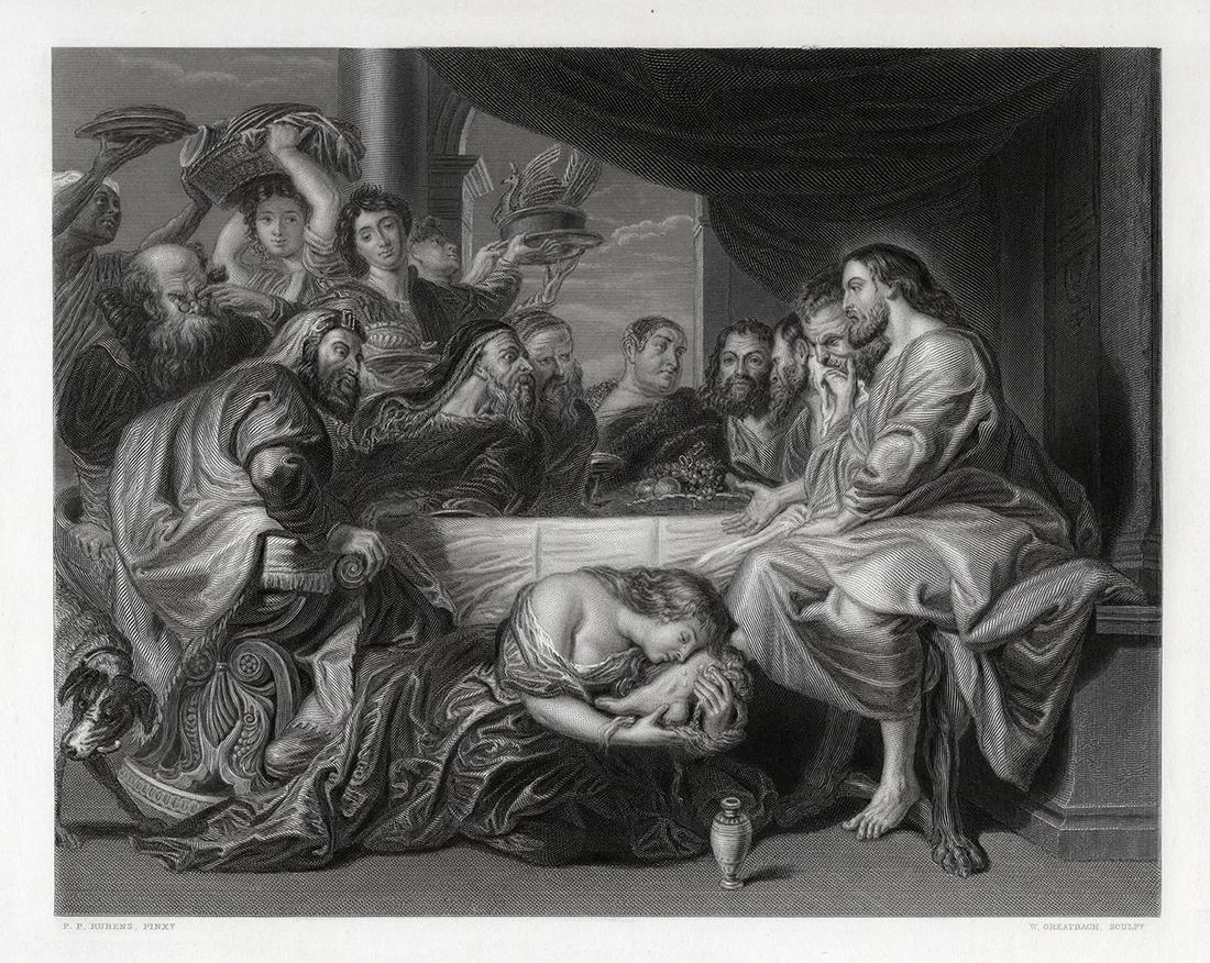 1800s RUBENS Engraving "Mary Anointing the Feet of Jesus" SIGNED FRAMED (1 of 3)