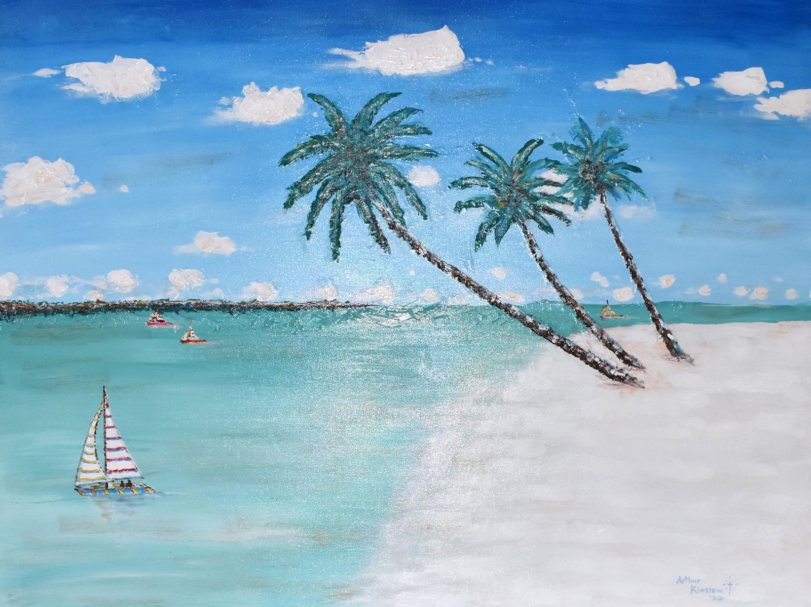 Arthur Kinslow Original Painting Tropical II 36 x 48 inches: Arthur Kinslow ( American, 1955 - ) Tropical II. Original Acrylic on Canvas.Signed by the artist lower right. Canvas Size 36 x 48 inches. Arthur Kinslow has been involved in art his entire life and be