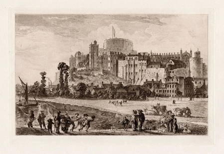 Paul Sandby Windsor Castle in the Eighteenth Century 1885 etching: Paul Sandby. (English, 1731-1809). Windsor Castle in the Eighteenth Century. Antique Etching on laid paper after the original by master etcher Charles Oliver Murray (Scottish, 1842-1923). 1885. Excell