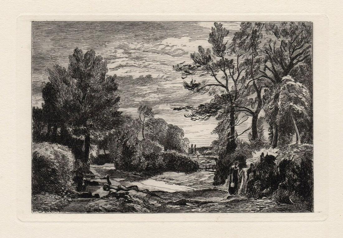 John Constable Landscape 1875 etching: John Constable. (English, 1776- 1837). Untitled Landscape. Antique etching on thick laid paper after the original by master etcher Richard Samuel Chattock (English, 1825 - 1906). 1875. Excellent. Imag
