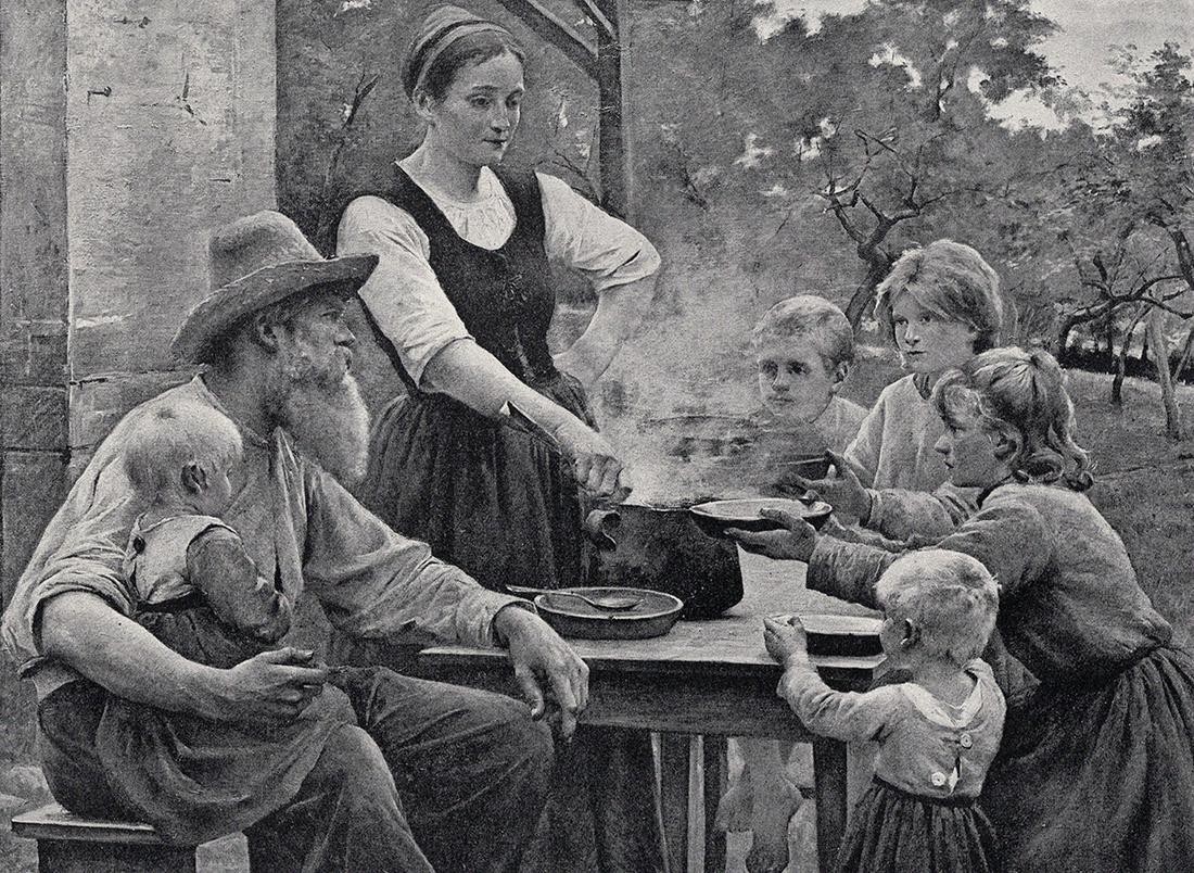 1800s Fernand Blayn Antique Print Normandy, Evening Meal Signed Framed: Fernand Blayn (French, 1853-1892). Evening Meal, Normandy. Antique print after the original. Year: c. 1890. Signed in the plate, lower right. Image Size 7 1/4 x 10 inches. Framed dimensions approximat