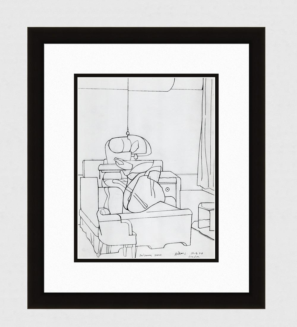 VALERIO ADAMI 1970 Antique Print "In the Bedroom" Signed Framed (1 of 3)