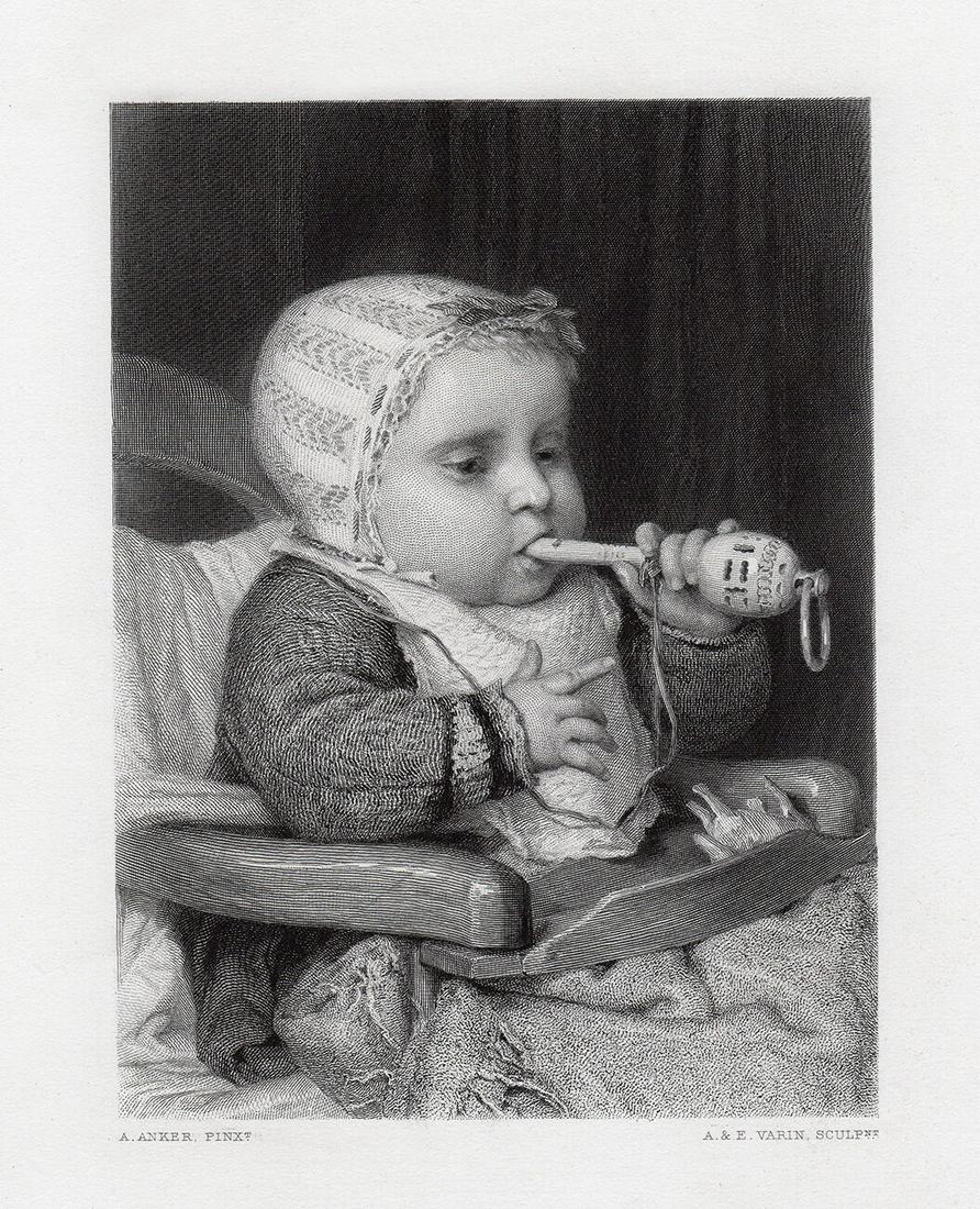 Anker 1875 engraving Little Musician signed (1 of 3)