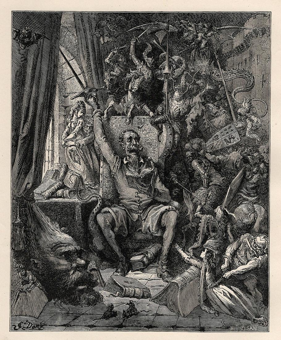 Gustave DORE 1800s Antique Print "Don Quixote In His Study" Signed Framed (1 of 2)