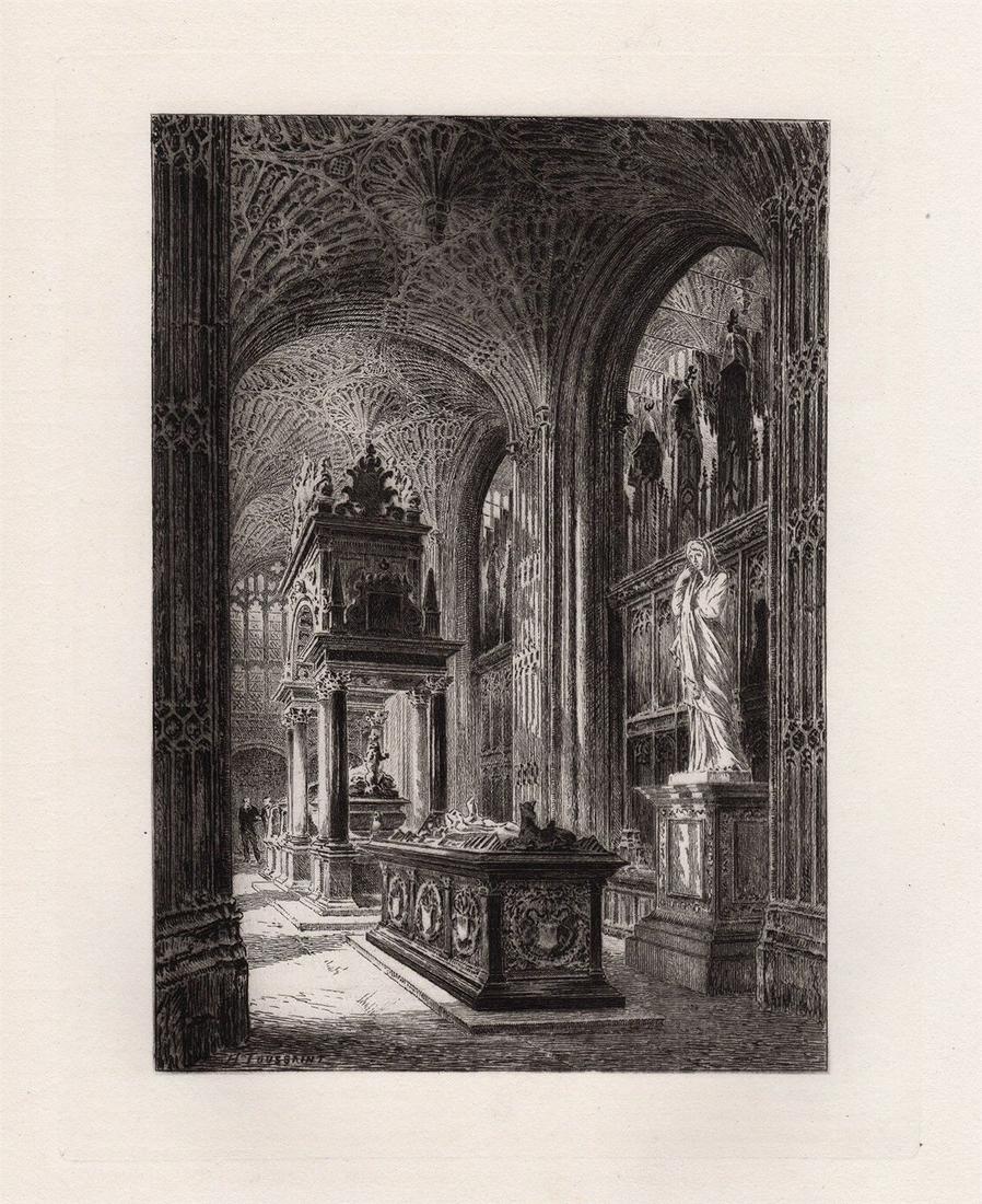 1882 Charles Henri Toussaint Chapel in Westminster Abbey etching signed (1 of 3)