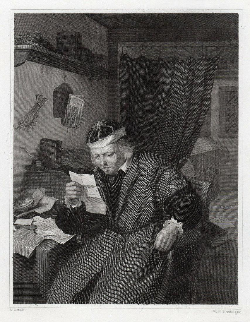 Adriaen van Ostade An Advocate in his Study (A Lawyer in his Study) engraving signed (1 of 3)