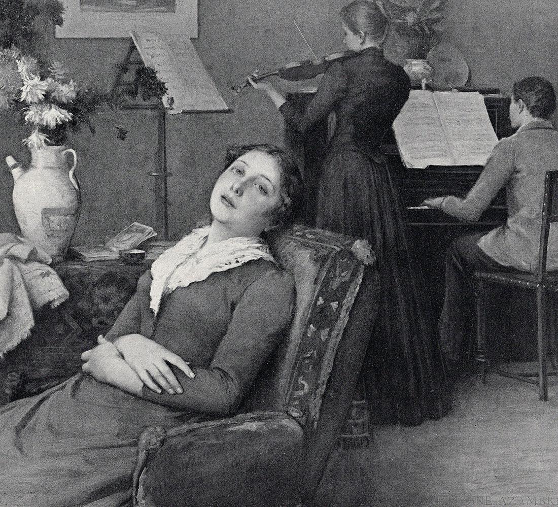 Etienne Azambre 1800s Antique Print Chamber Music Framed Signed C (1 of 2)