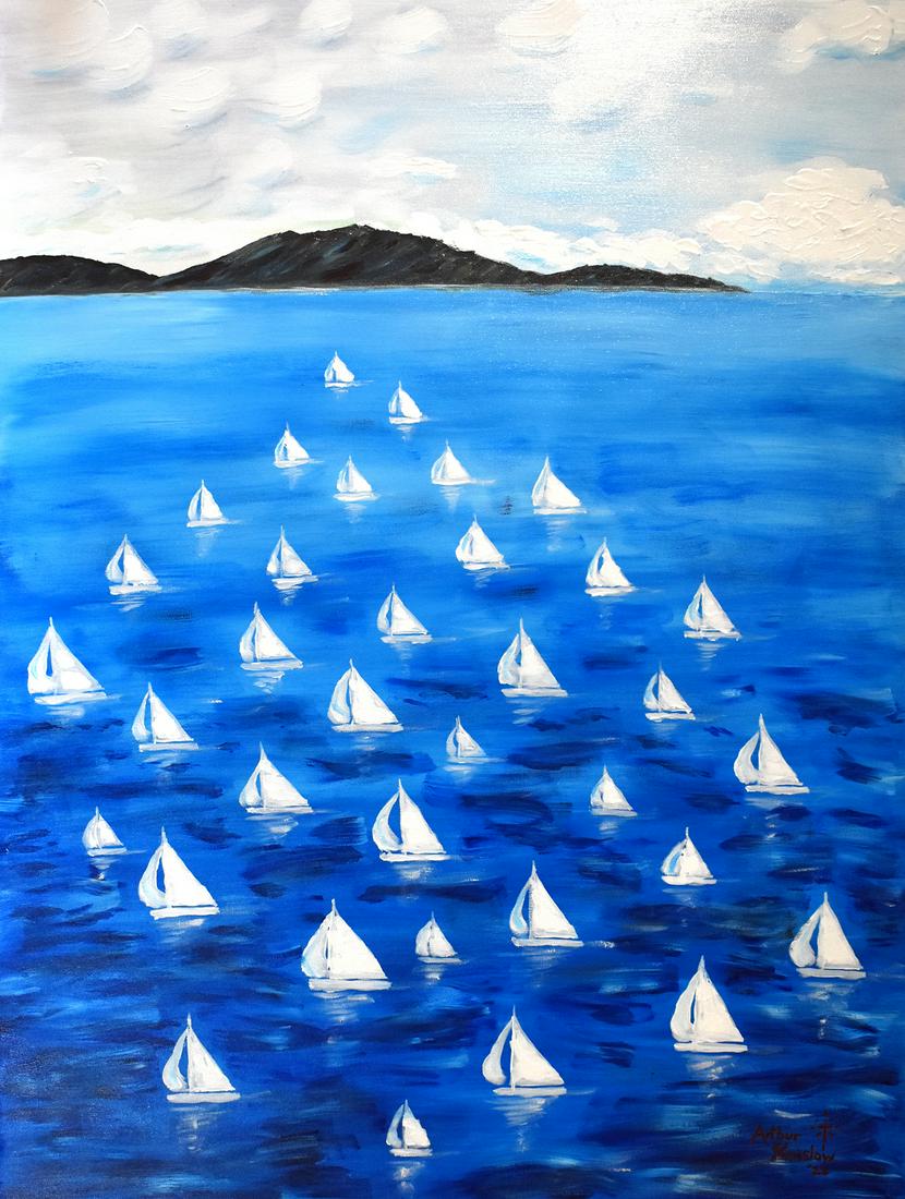 Arthur Kinslow Original Painting Regatta Boats 36 x 48 inches (1 of 3)