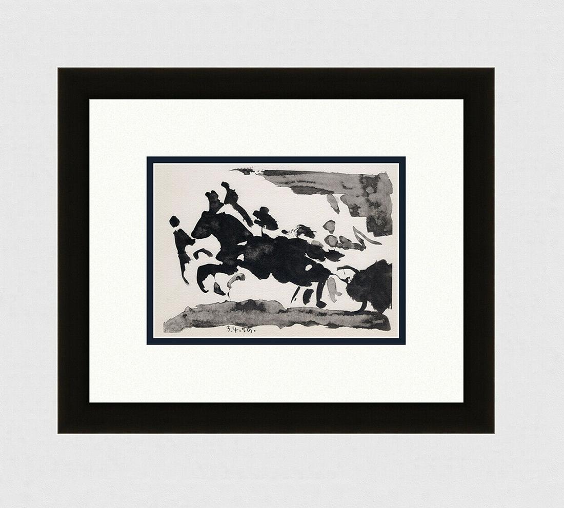PABLO PICASSO 1961 Vintage Lithograph Charging Bull FRAMED (1 of 3)