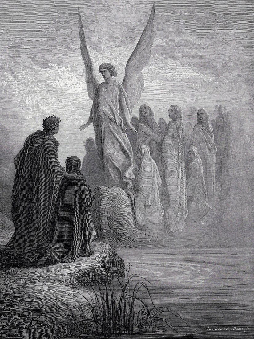 Gustave Dore 1800s DIVINE COMEDY Woodcut "The Ship of Souls" Signed Framed (1 of 2)