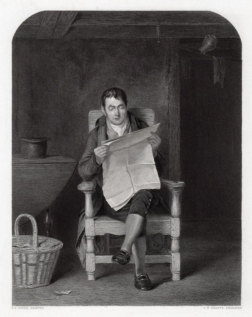 Thomas Sword Good The Newspaper (A Man Reading) 1852 engraving (1 of 3)