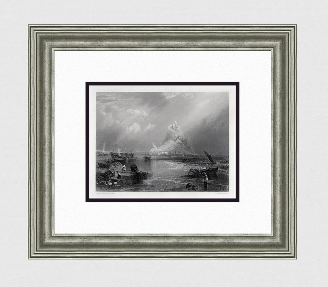 1800s JMW TURNER Engraving Michael's Mount, Cornwall SIGNED Framed (1 of 4)
