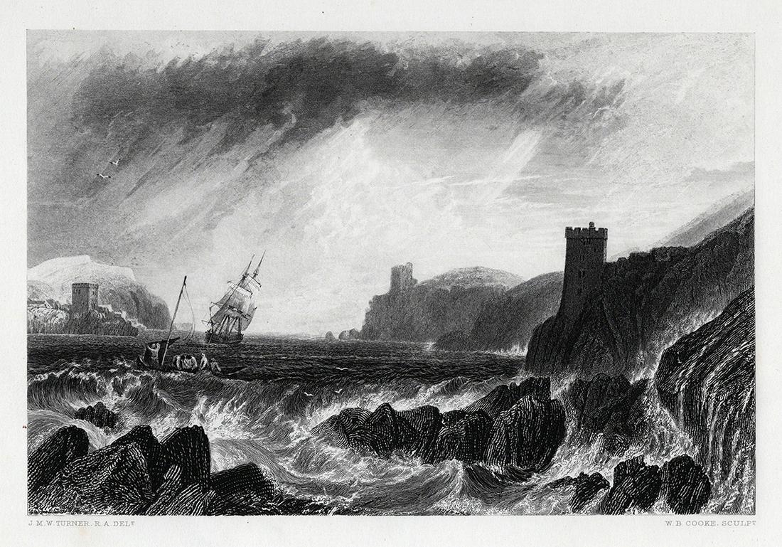 SIGNED JMW TURNER 1800s Engraving Fowey Harbour, England FRAMED (1 of 3)