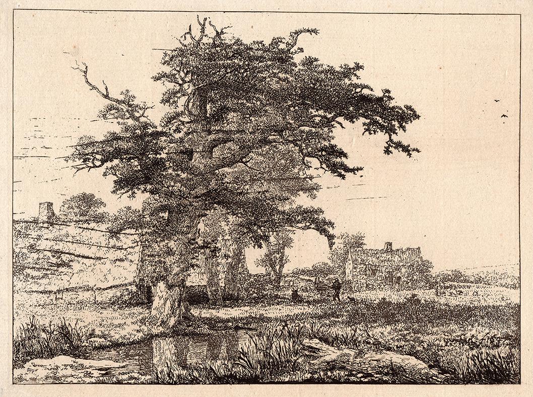 1876 Ruisdael Landscape with a Marsh Etching Durand Goring Unique: Jacob Isaackszoon van Ruisdael (Dutch, 1629-1682). "Ladscape with a Marsh," (From Hermann Goring's private collection at Bergfhof). Antique Copper plate etching on laid paper executed by master engrav