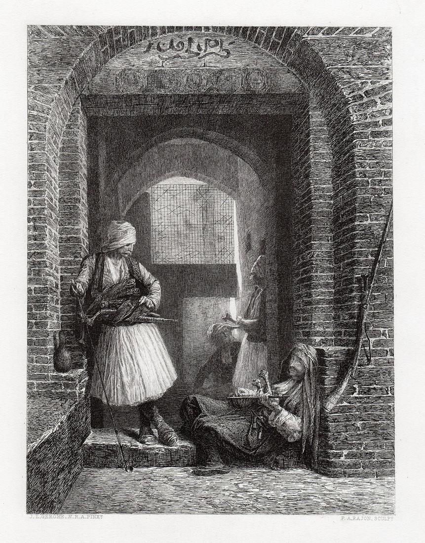 1879 Gerome Guard House in Cairo engraving signed (1 of 2)