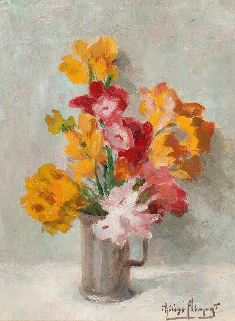 Therese Clement Oil Painting Bouquet of Flowers: Therese Clement (French, 1889-1984). Summer Bouquet. Original oil painintg on paper. Signed lower right. Sight Size: 9 x 11 3/4 inches. Framed Dimensions 118 x 20 3/4 inches. This piece has been profe