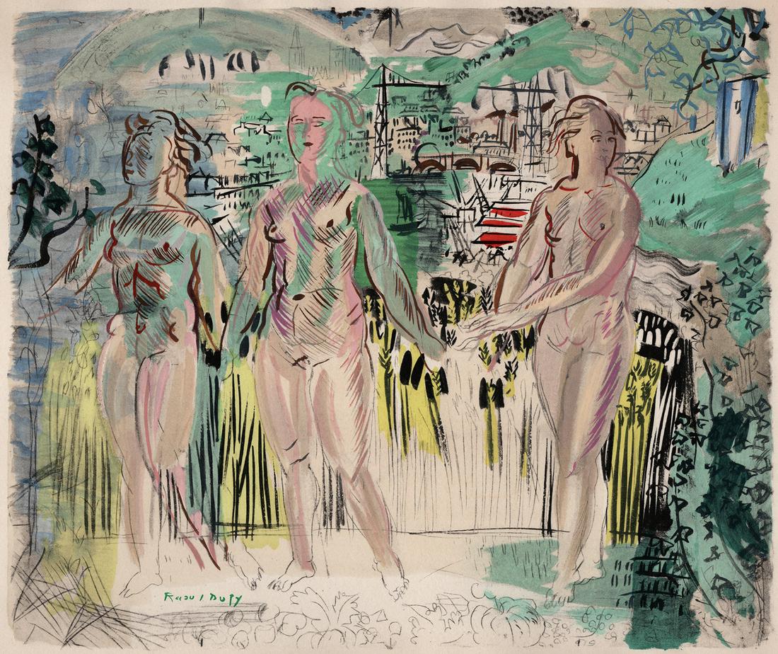 1954 RAOUL DUFY Limited Edition Pochoir The Three Graces SIGNED Framed (1 of 2)