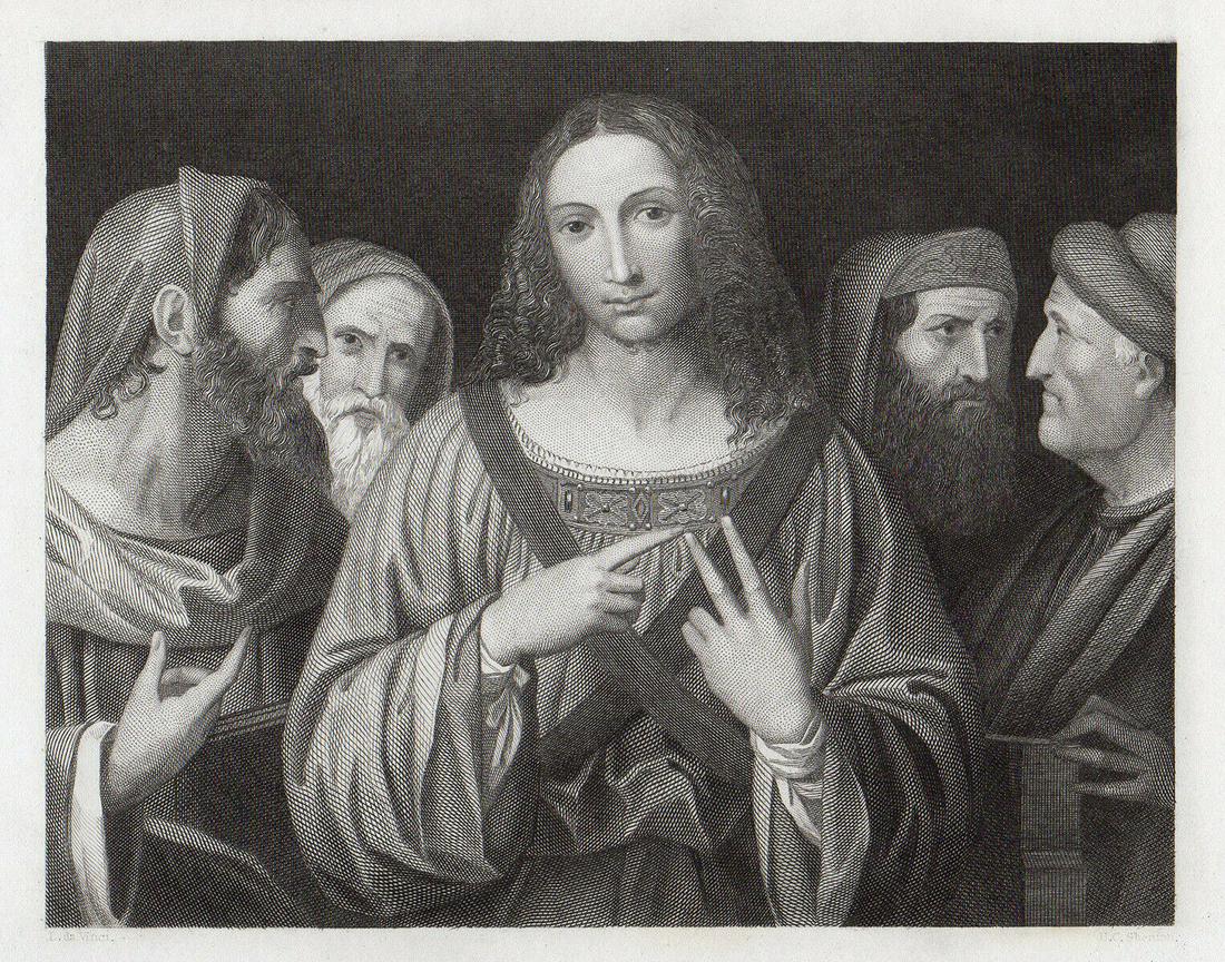 Bernardino Luini Christ Among the Doctors (Christ reasoning with the Pharisees) 1834 Engraving: Bernardino Luini. Christ Among the Doctors (Christ reasoning with the Pharisees). Antique steel engraving on wove paper after the original by master engraver Henry Chawner Shenton (English, 1803-1866)