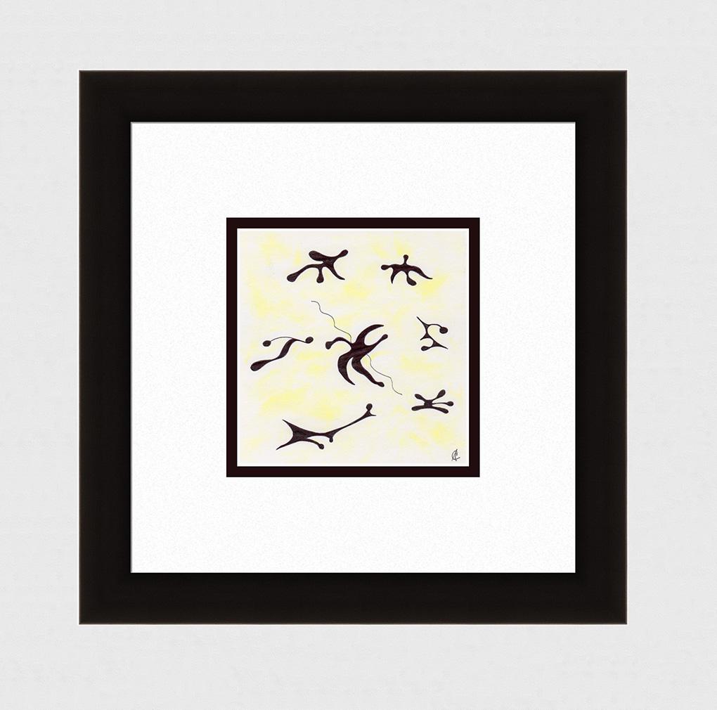 Alexander Constantine Mixed Media Dancers signed: Alexander Constantine. Dancers. Original mixed media ink with pastel. Year: 2014. Signed by the Artist, lower right. Sight 5 1/2 x 5 5/8 inches. 13 x 13 1/8 inches. This piece has been professionally