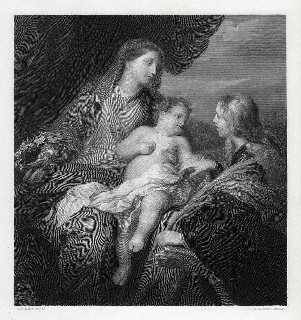 ANTHONY VAN DYCK 1800s SIGNED Etching The Marriage of Catherine FRAMED (1 of 3)