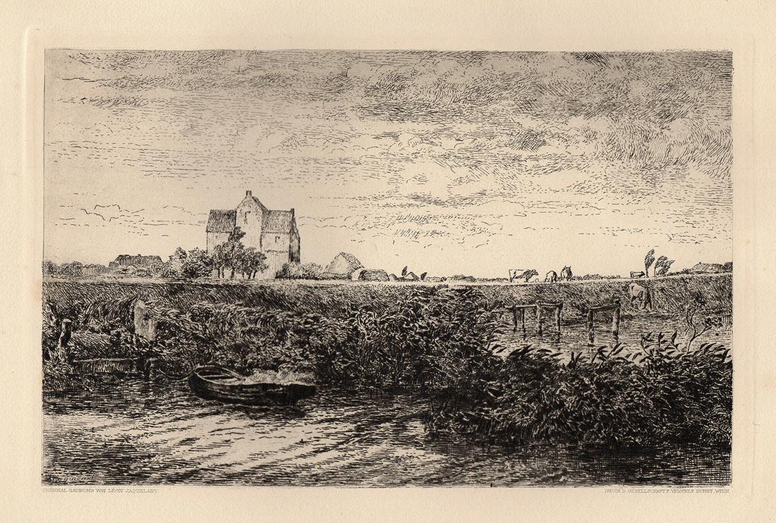 Leon Jaquelart 1800s Landscape etching (1 of 2)