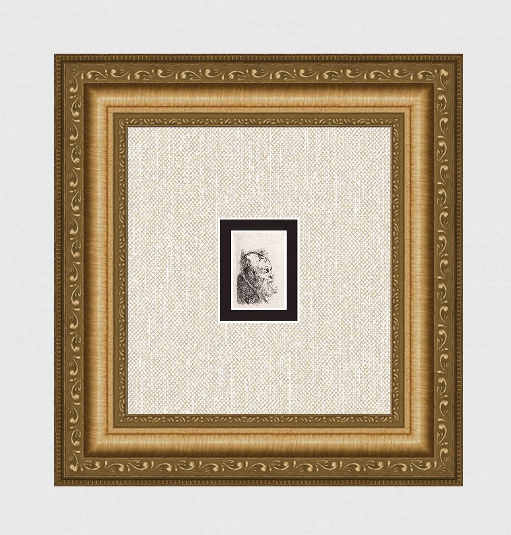 1800s REMBRANDT Etching B334 Old Bearded Man, Nearly in profile to R DURAND Original Framed (1 of 3)