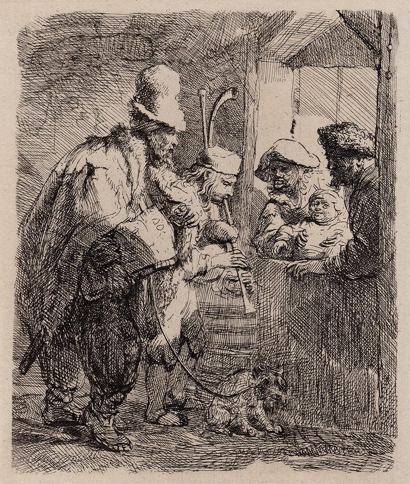 1876 REMBRANDT B119 The Strolling Musicians DURAND Goring Unique: After Rembrandt Harmenszoon Van Rijn (1606-1669). Title: The Strolling Musicians (From Hermann Goring's private collection at Bergfhof). Antique hand pulled copper plate etching on laid paper after th