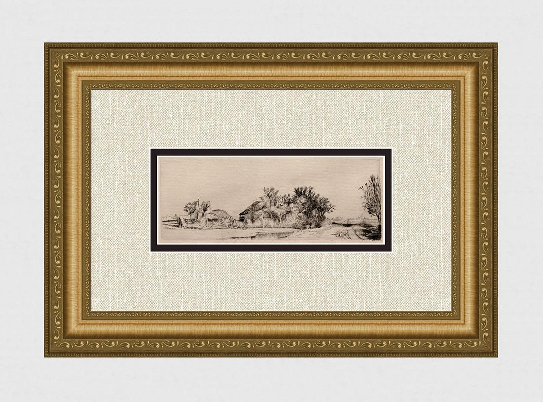 1800s REMBRANDT Etching B221 Landscape with Road beside a Canal DURAND Original Framed (1 of 4)