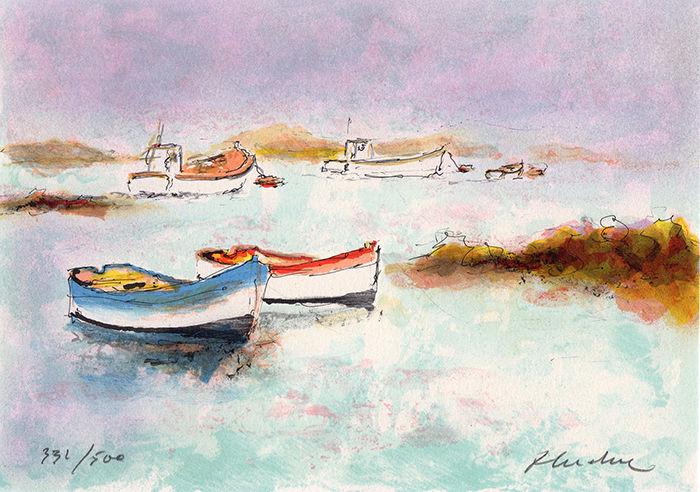 Urbain Huchet Deux Canoes lithograph signed (1 of 1)