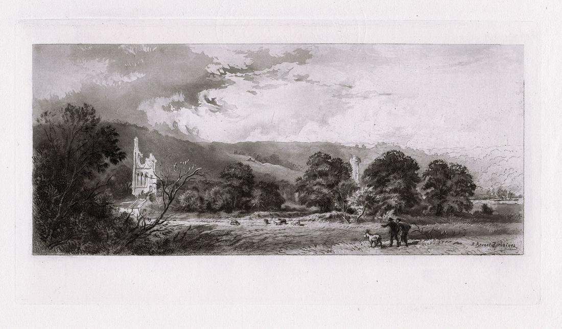 Alfred Louis Brunet Debaines Byland Abbey etching signed (1 of 2)