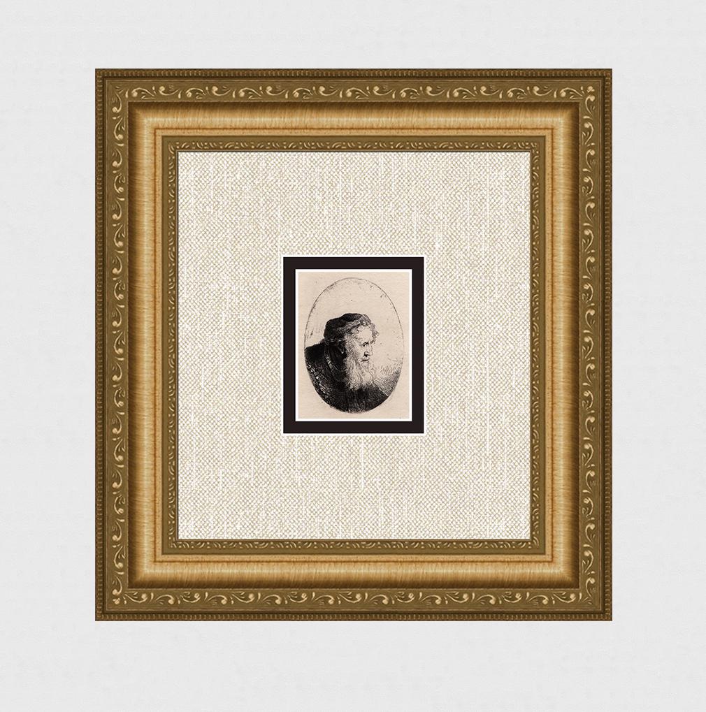 1800s REMBRANDT Etching B295 Bearded Old Man in an Oval DURAND Original Framed (1 of 4)