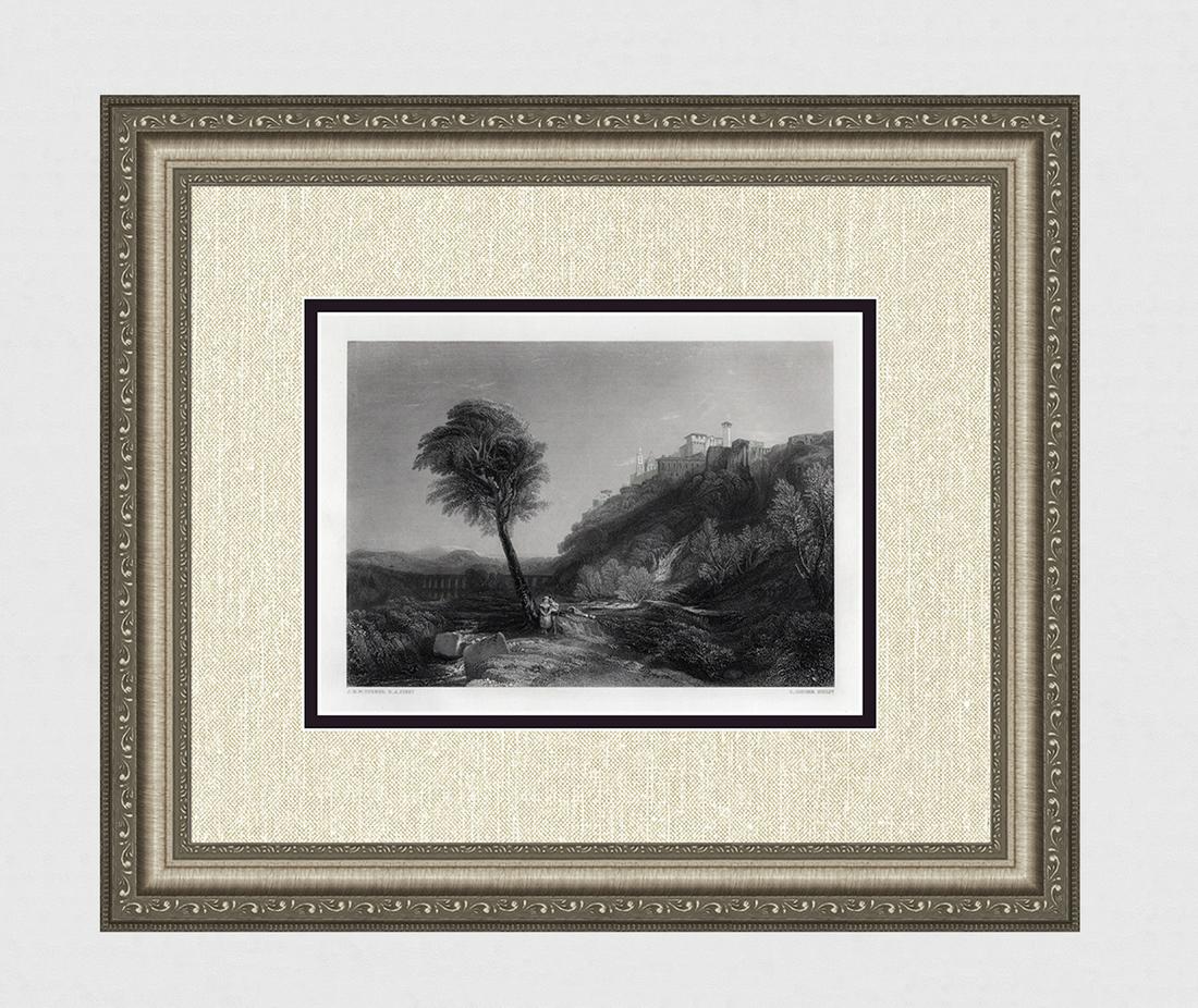 1800s TURNER Engraving Children in the Valley Landscape SIGNED Framed (1 of 4)