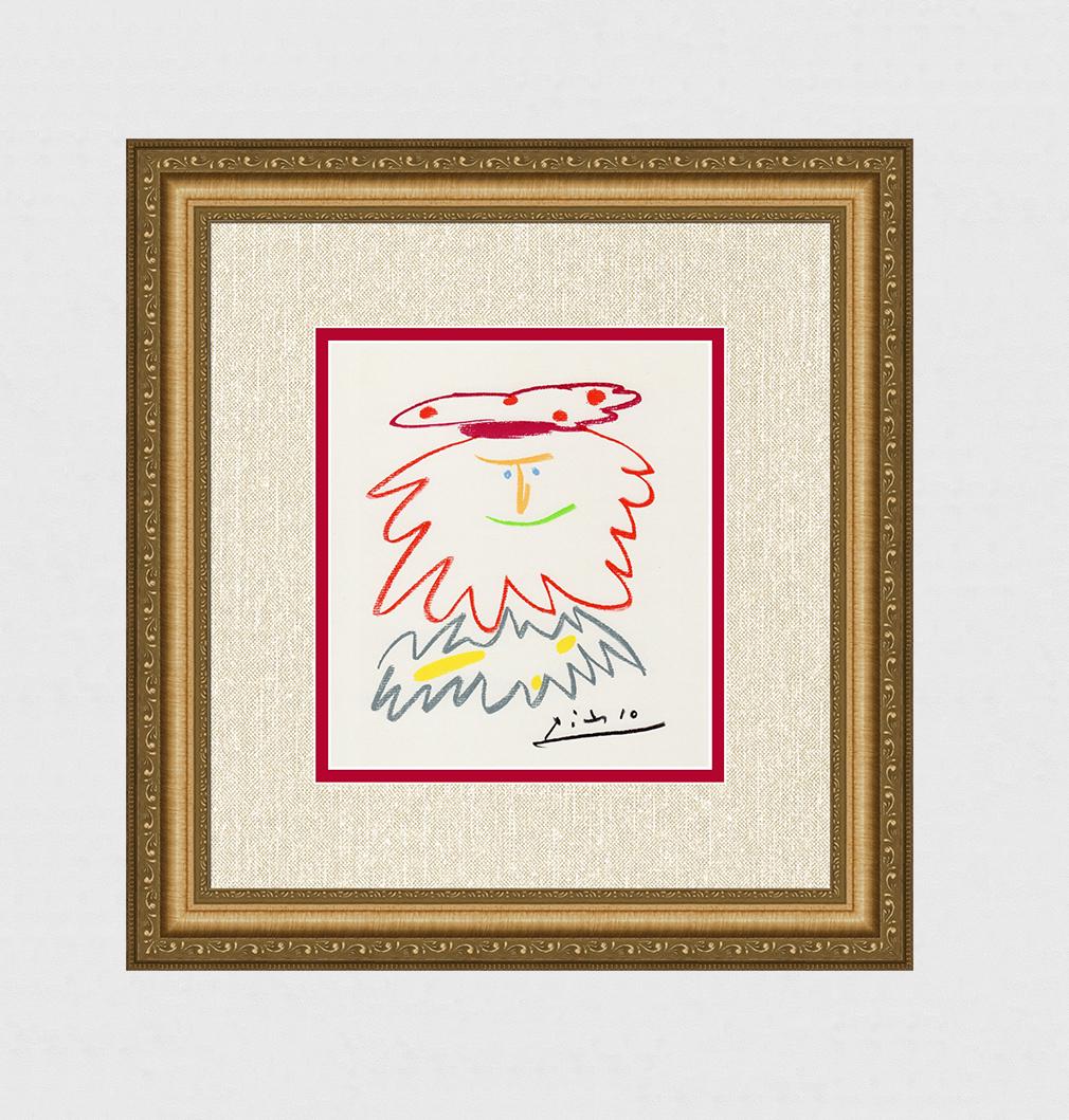 Pablo Picasso 1968 Color Lithograph Man with a Polka Dot Hat Signed Framed (1 of 2)