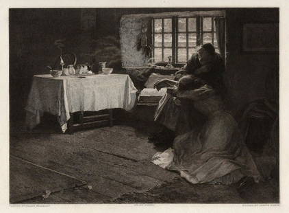 Frank Bramley Antique 1800s Etching A Hopeless Dawn Framed Signed COA: Frank Bramley RA (English, 1857 - 1915). A Hopeless Dawn. Antique etching on wove paper after the original by master engraver James Dobie (British, 1849-c. 1911). Year: 1890. Signed in the plate, lowe