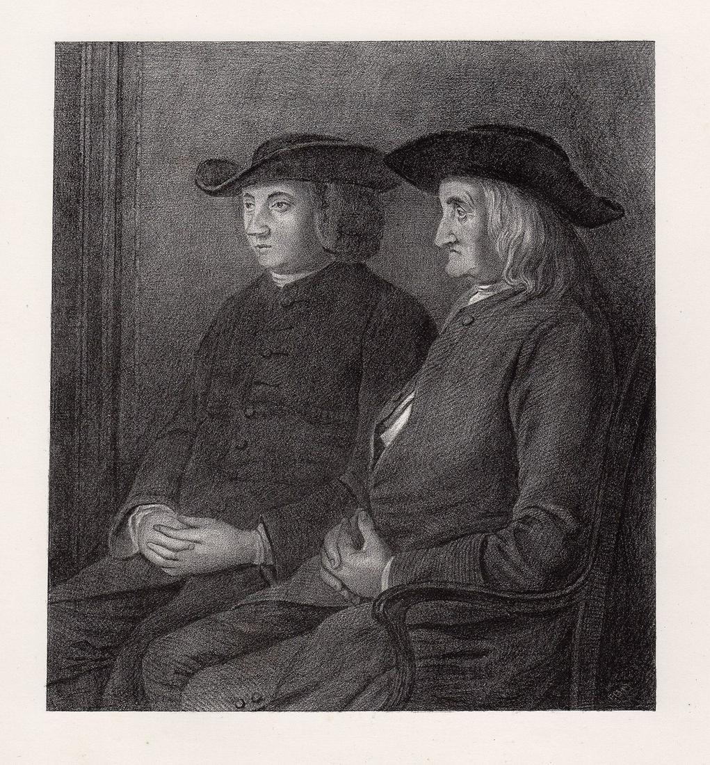 Benjamin West The Father and Brother of Benjamin West 1873 lithograph: Benjamin West. "The Father and Brother of Benjamin West". Stone lithograph after the original by Edward H. Mitchell. 1873. Excellent. Image size 6 7/8 x 7 5/8 inches. Approximately 14 x 16 inches. Thi