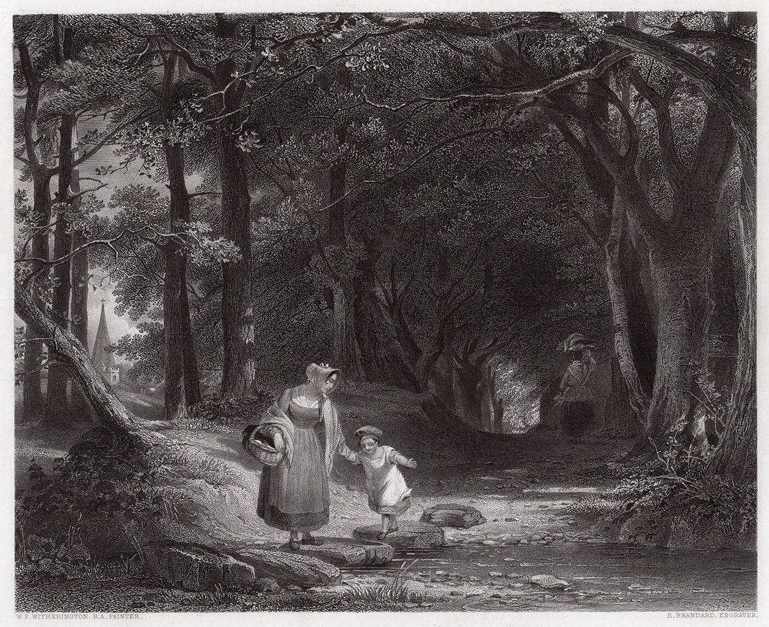 William Frederick Witherington RA The Stepping Stones (Stepping Stones on the Machno, North Wales): William Frederick Witherington RA. (English, 1785 - 1865). The Stepping Stones (Stepping Stones on the Machno, North Wales - Study from Nature). Antique Engraving on wove paper after the original oil