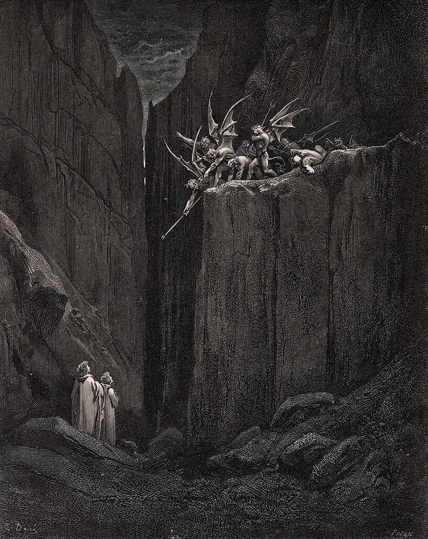 Gustave Dore Escape (Dante's Divine Comedy Enferno) c. 1880 Woodcut (1 of 3)