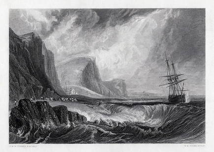 William TURNER SIGNED 1800s Engraving Bridport FRAMED: Joseph Mallord William Turner (English, 1775-1851). Bridport. Antique engraving on wove paper after the original by master engraver William Bernard Cooke (British, 1778-1855). Year: 1878. Reference Wi