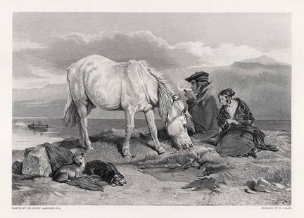 Edwin LANDSEER 1800s Engraving Pastoral Landscape Framed SIGNED: Sir Edwin Henry Landseer (English, 1802-1873). A Highland Group. Antique engraving on wove paper after the original by master engraver William John Alais (British, 1877-1894 fl).Year: 1881. Signed in