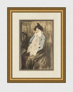 1963 Pablo Picasso Pochoir "Lola, Picasso's Sister" Limited Bleus en Barcelone: Pablo Picasso (1881 - 1973). "Lola, Soeur de L'artiste (Lola, Sister of the Artist)," From the suite "Les Bleus de Barcelone." 1963. Lithograph heightened with pochoir by Jacomet on wove BFK Rives pap