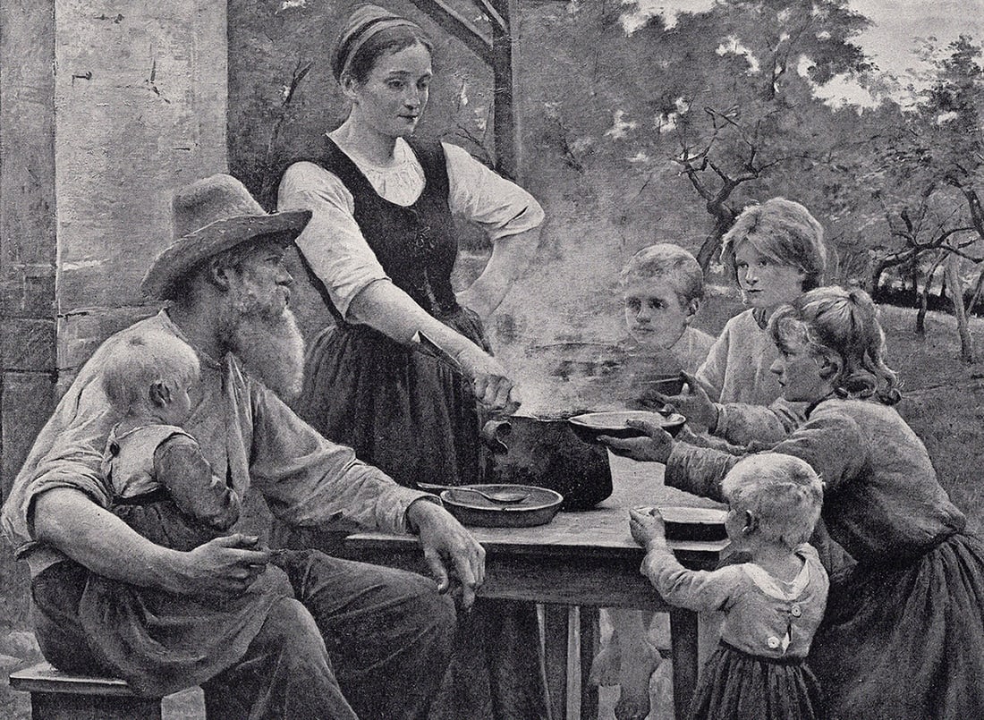 1800s Fernand Blayn Antique Print Normandy, Evening Meal Signed Framed: Fernand Blayn (French, 1853-1892). Evening Meal, Normandy. Antique print after the original. Year: c. 1890. Signed in the plate, lower right. Image Size 7 1/4 x 10 inches. Framed dimensions approximat