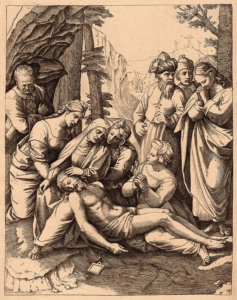 1876 Raphael Engraving Lamentation of Christ Durand Goring Unique: Raphael (Italian, 1483-1520). "Lamentation of Christ," (Marcantonio Raimondi (Italian, c. 1480-1527) or His School, (Raimondi was the premier engraver of Raphael's drawings). (From Hermann Goring's pr