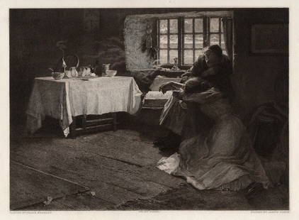 Frank Bramley Antique 1800s Etching A Hopeless Dawn Framed Signed COA: Frank Bramley RA (English, 1857 - 1915). A Hopeless Dawn. Antique etching on wove paper after the original by master engraver James Dobie (British, 1849-c. 1911). Year: 1890. Signed in the plate,