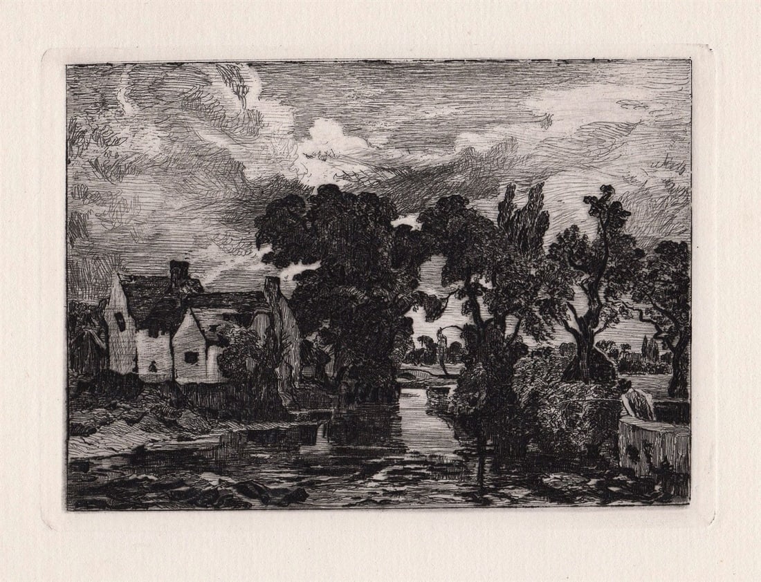 John Constable Willy Lott's House 1875 etching: John Constable. (English, 1776- 1837). Willy Lott's House. Antique etching on thick laid paper after the original by master etcher Richard Samuel Chattock (British, 1825-1906). 1875. Excellent. Image